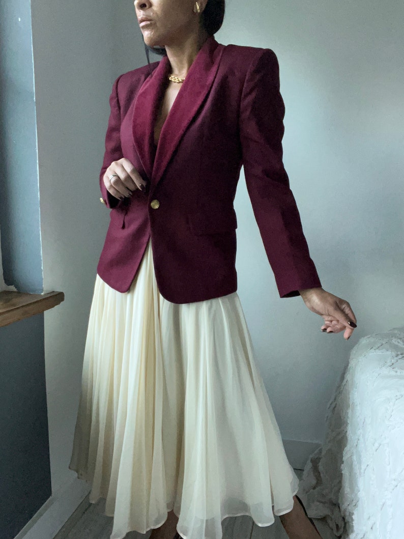 vintage wool burgundy velvet trim blazer image 2