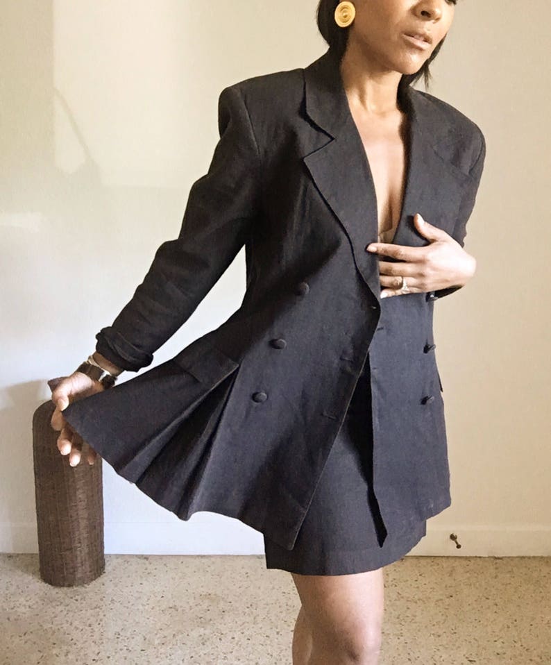 vintage femme double breasted mini skirt power suit