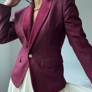 vintage wool burgundy velvet trim blazer image 3