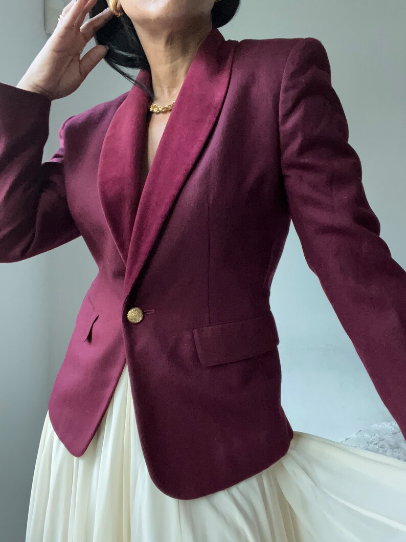 vintage wool burgundy velvet trim blazer image 3