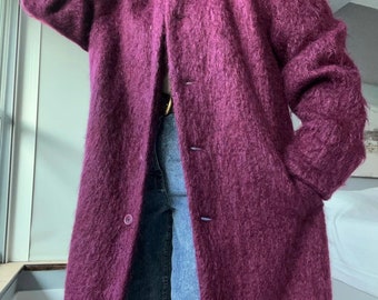 cappotto vintage in mohair peloso di lana con texture shaggy