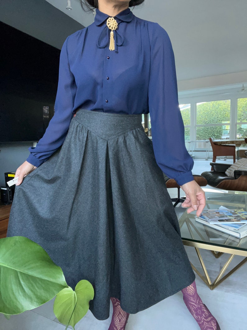 vintage full sweep yoke waist high waisted wool skirt image 9