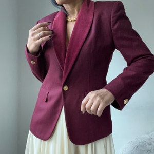 vintage wool burgundy velvet trim blazer image 6