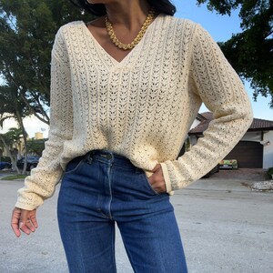 vintage pure cotton open knit butter yellow sweater image 7