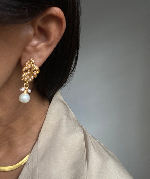 vintage statement earrings faux pearl teardrop sha