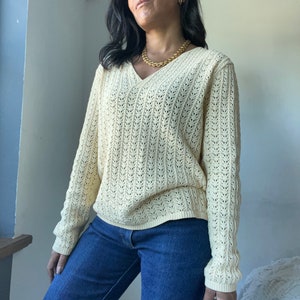 vintage pure cotton open knit butter yellow sweater image 6