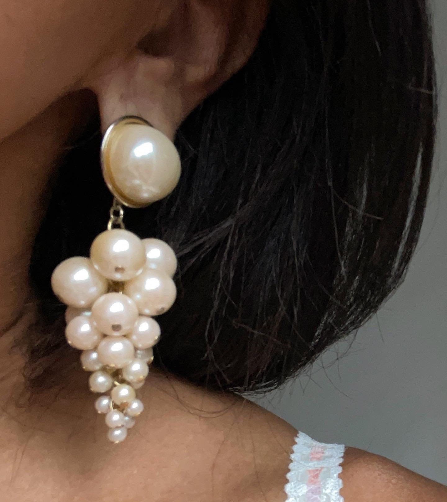 Vintage Faux Pearl Bauble Drop Earrings