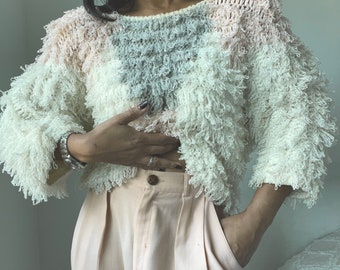vintage shaggy textured wearable art sweater