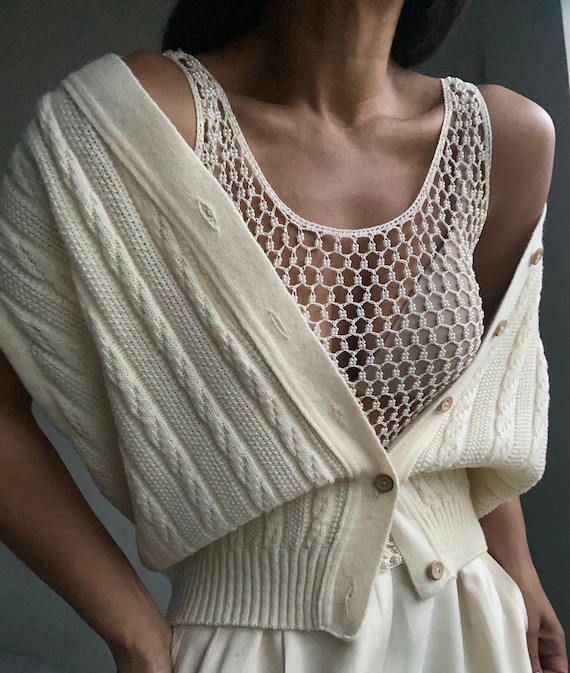vintage relaxed fit cable knit gilet vest top