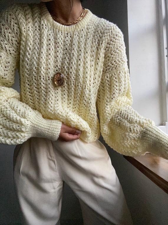 vintage hand knit escalloped puff sleeve sweater - image 4