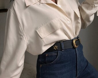 vintage pure silk double breast pocket favorite button down blouse