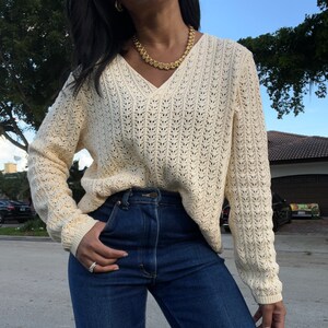 vintage pure cotton open knit butter yellow sweater image 2