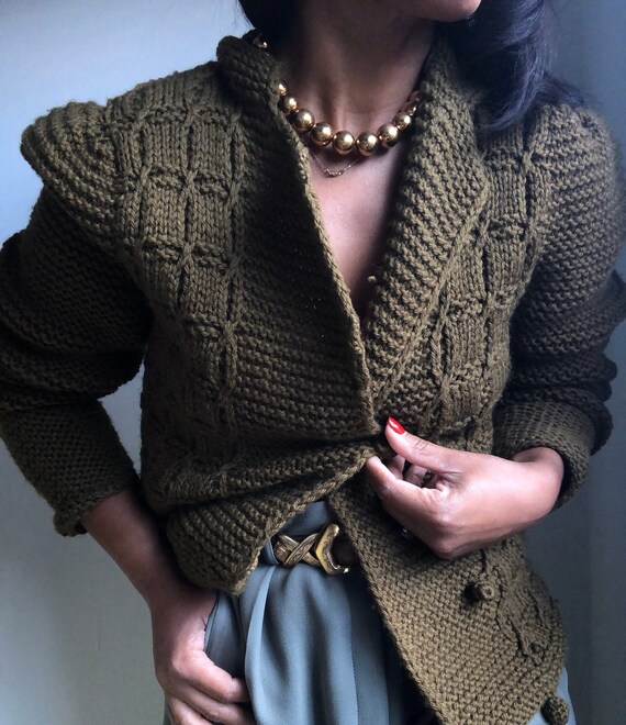 vintage ELLEN TRACY hand knit wool puff sleeve swe