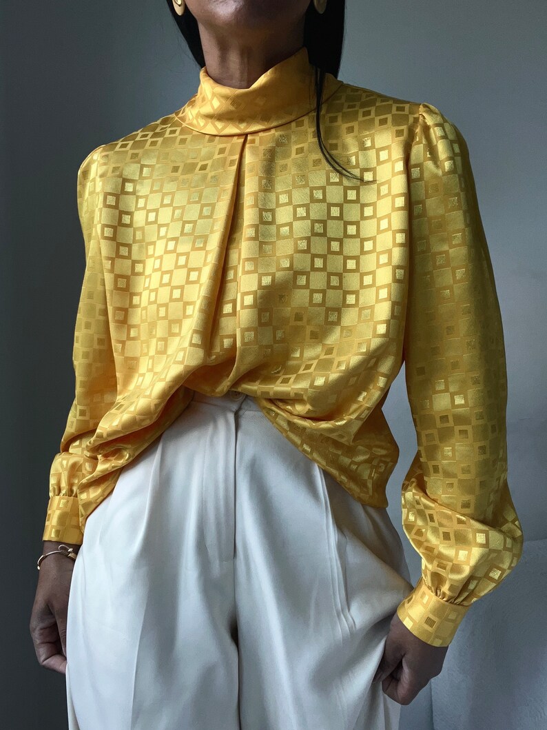 vintage collared pleated puff sleeve blouse image 1