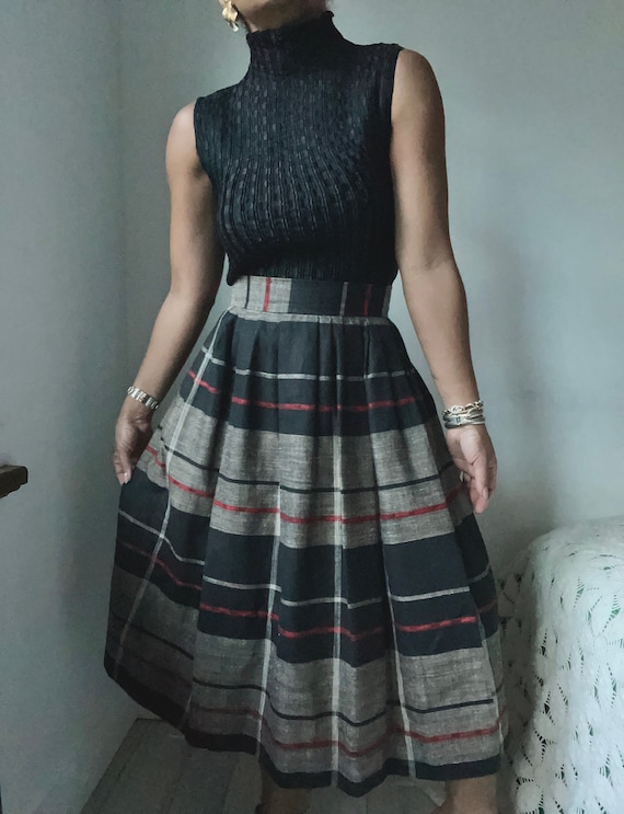 vintage tartan plaid high waisted pleated skirt