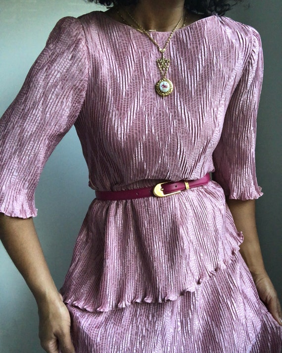vintage 1980s plissé micropleat peplum dress