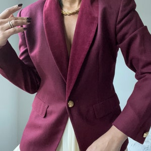 vintage wool burgundy velvet trim blazer image 8