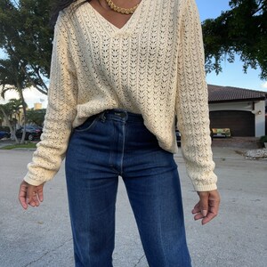 vintage pure cotton open knit butter yellow sweater image 5