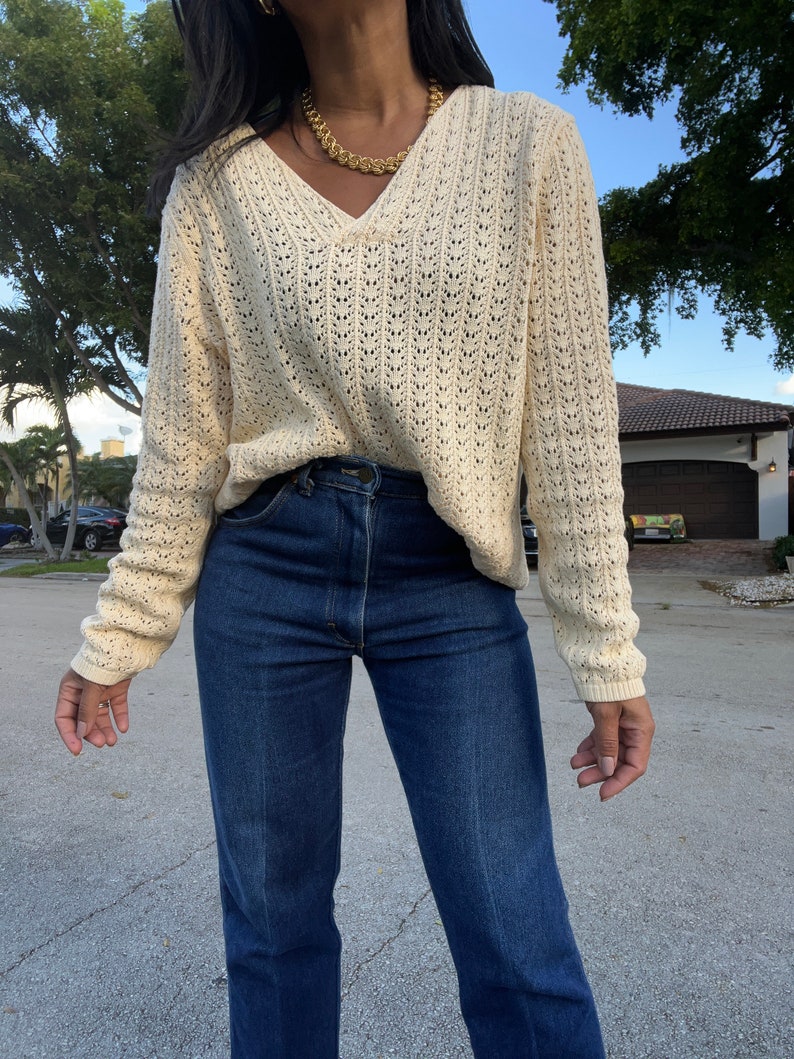 vintage pure cotton open knit butter yellow sweater image 5