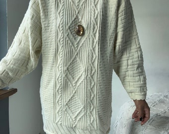 maglione oversize a motivi vintage in maglia di lana