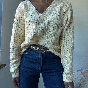 vintage pure cotton open knit butter yellow sweater image 3