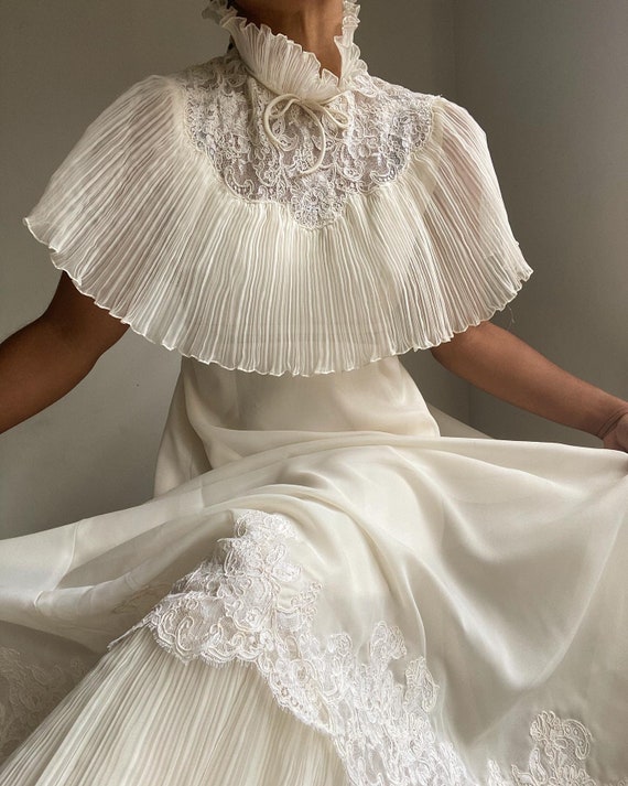 vintage ethereal sheer chiffon crystal pleat lace