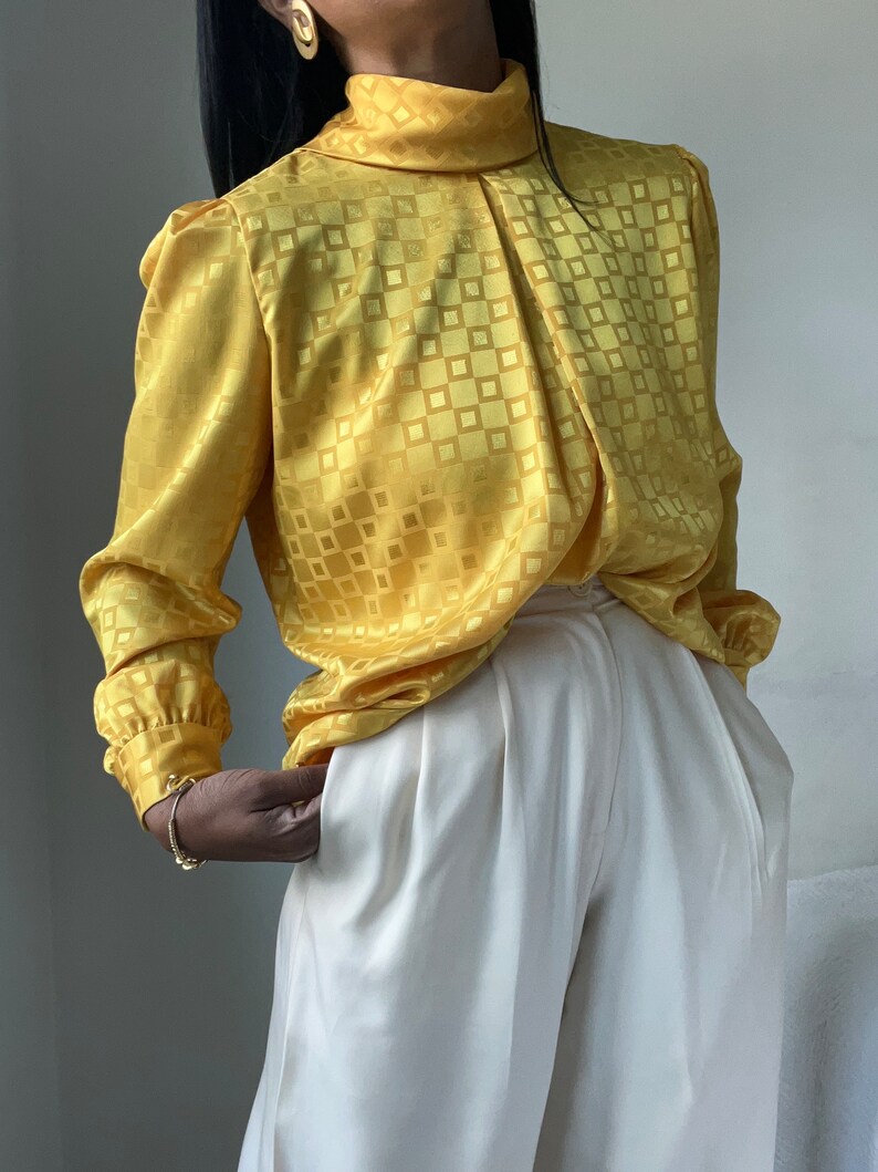 vintage collared pleated puff sleeve blouse image 5