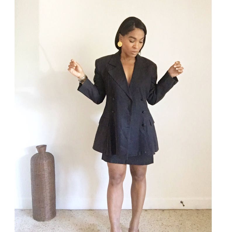 vintage femme double breasted mini skirt power suit