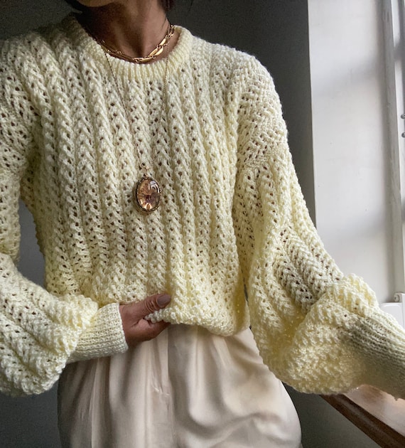 vintage hand knit escalloped puff sleeve sweater - image 1