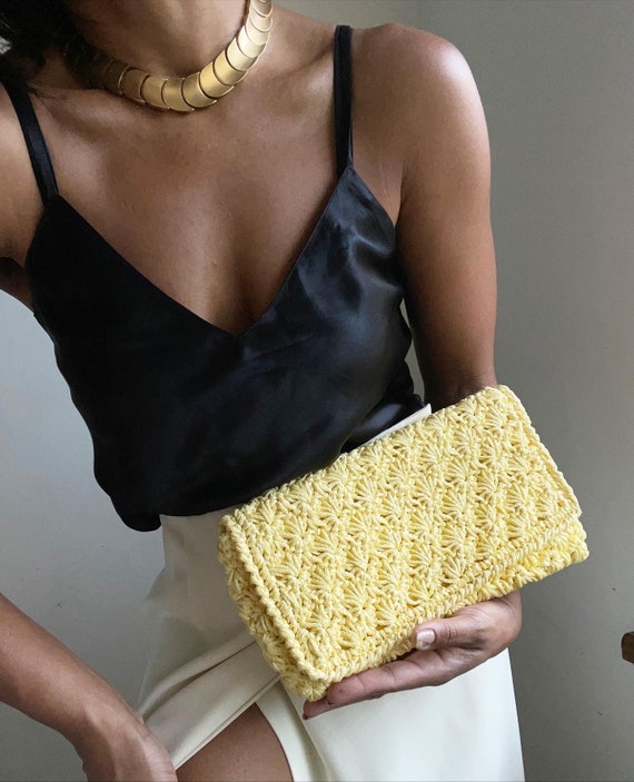 vintage raffia straw foldover clutch