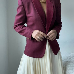 vintage wool burgundy velvet trim blazer image 5