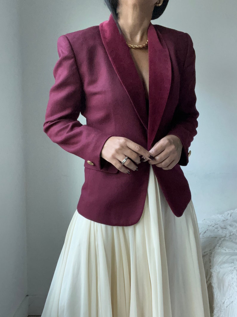 vintage wool burgundy velvet trim blazer image 5
