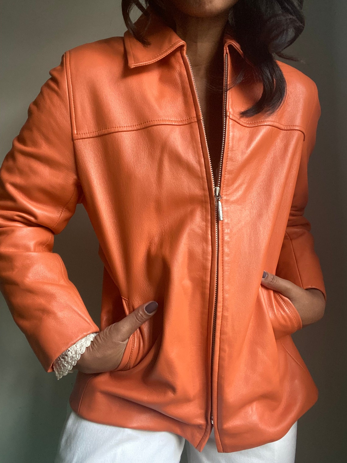 Vintage Y2K genuine leather essential zip up jacket Etsy