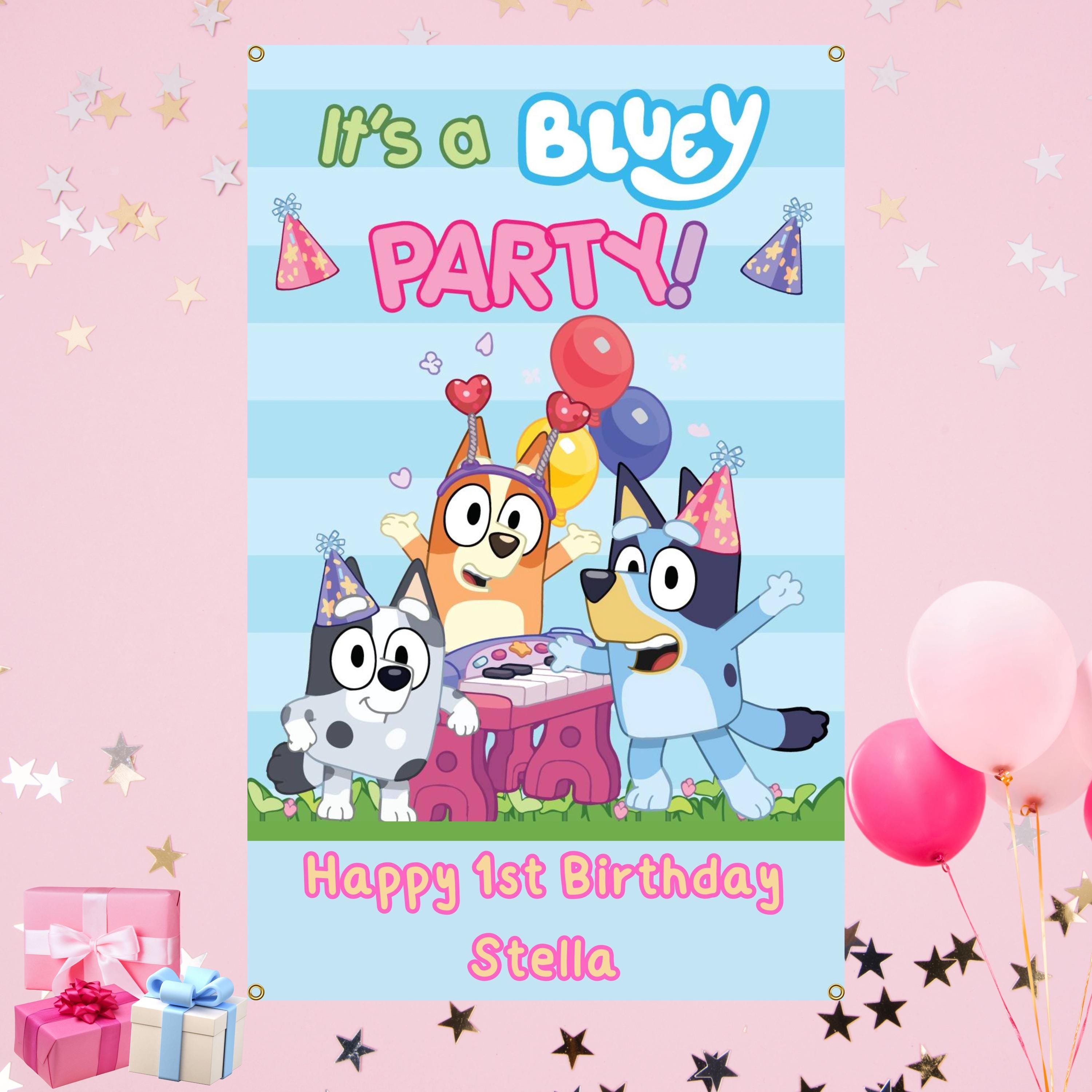 36x48IN Custom Bluey Birthday Banner – Large personalized banner for fans.