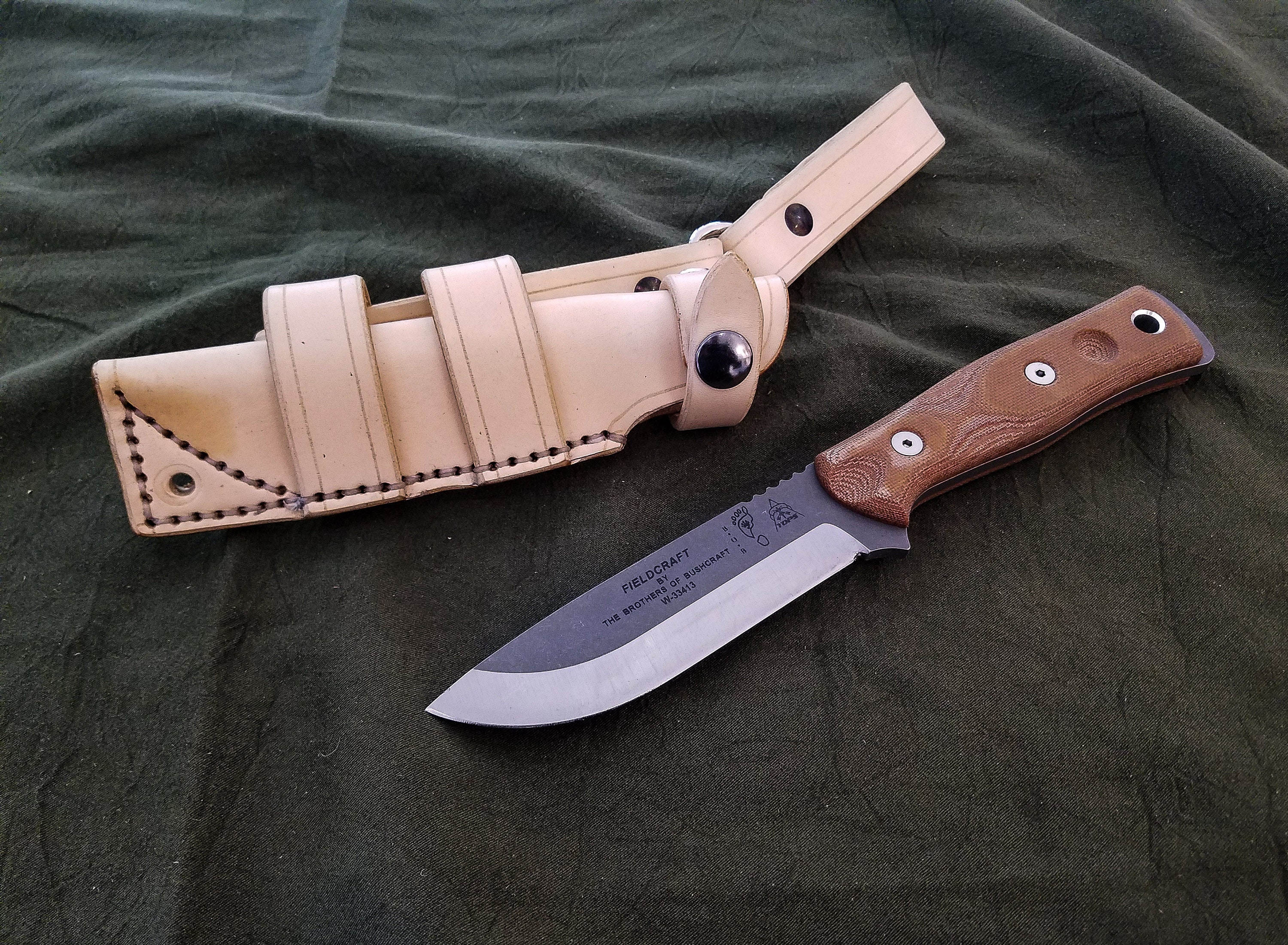 Handmade Leather Scout Sheath For The TOPS Fieldcraft Knife.