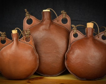 Handmade Leather Water Bottle - Round Shape