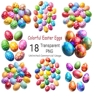 Easter Egg Clipart Bundle: 18 Colorful Spring PNG Graphics (Commercial Use)