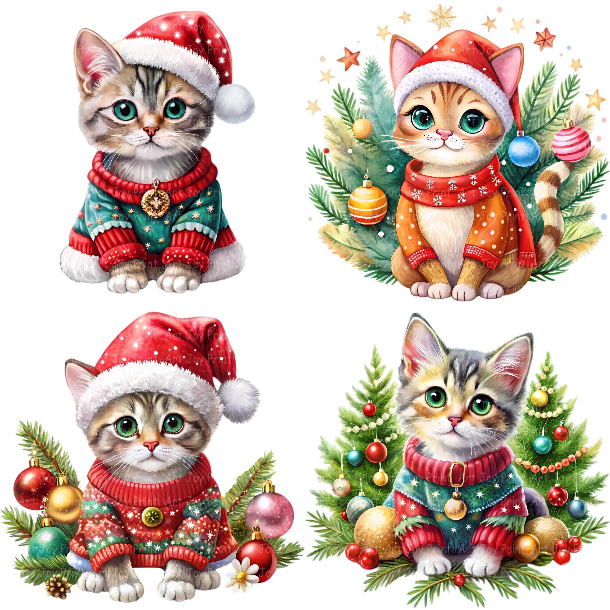Watercolor Christmas Cat Clipart Bundle – 14 Pngs, Commercial Use ...
