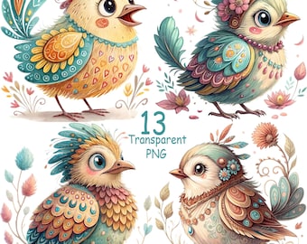 Whimsical Birds Clipart: Funny PNG Illustrations for Scrapbooking (Digital Download)