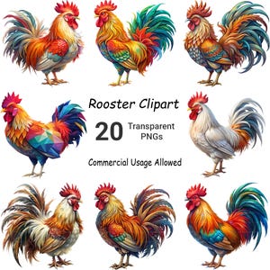 Paquete de 20 imágenes prediseñadas de gallos, 20 imágenes PNG de animales de granja para manualidades imprimibles y revistas basura, uso comercial