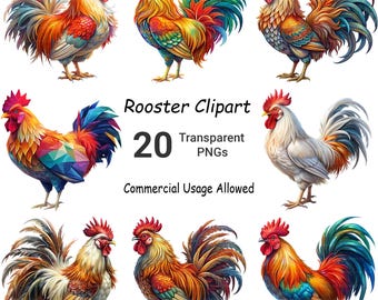 Paquete de imágenes prediseñadas de gallos: imágenes PNG de animales de granja para manualidades (uso comercial, descarga digital)