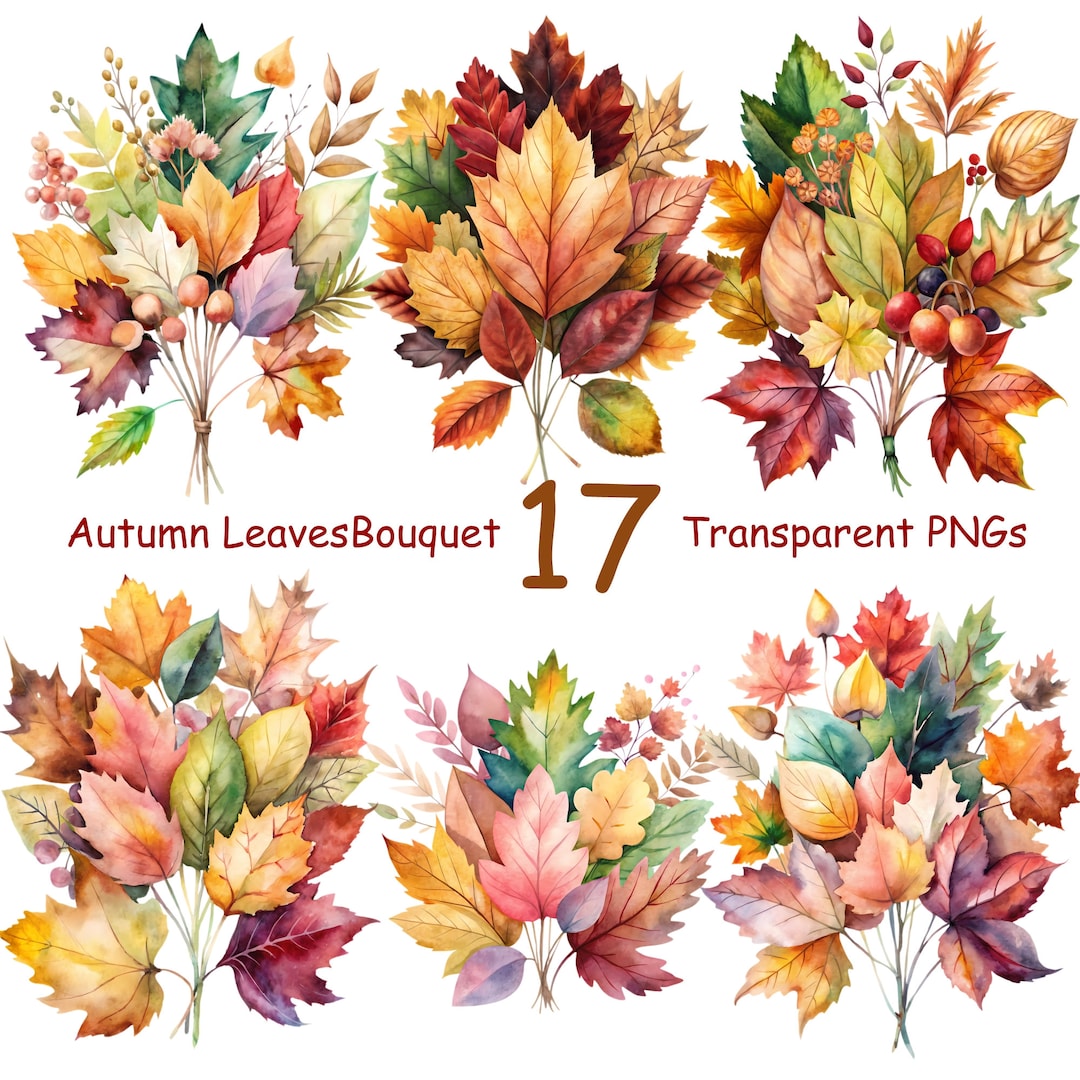 Autumn Leaves Watercolor Clipart Bundle: Fall Foliage PNG Images ...