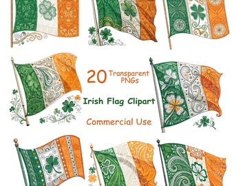 Irish Flag St Patricks Clipart Bundle Shamrock Ireland PNG Graphics Digital Download Commercial Use