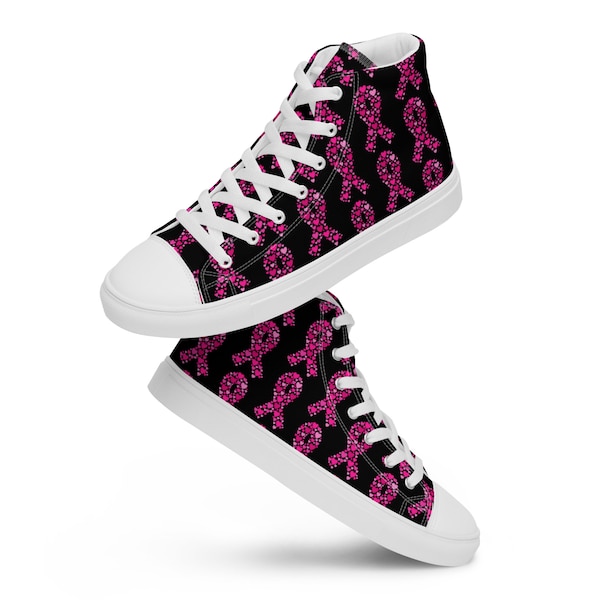 Women’s high top canvas shoes, Breast Cancer Shoes, Breast Cancer Walk, Pink Ribbon Shoes