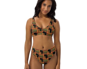 Recycled high-waisted bikini, Kente Bikini, African Bikini