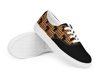 Women’s lace-up canvas shoes, Kente Shoes, African Print Shoes, Kente Print Shoes, African Sneakers, Kente Sneakers