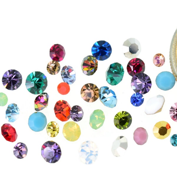 Swarovski Crystal Rhinestone Mix Lot Odd Colors Chaton Round Sizes 2mm to 4mm 144 Piece 1 Gross Vintage Design Repair Pointed Back