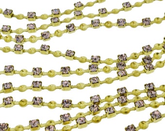 Swarovski Light Amethyst Crystal Plus Empty Spot for Pearls Fancy Brass Chain 8ss 18pp Vintage Destash NOS Lot of 10 pcs Purple