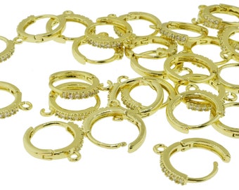 Lot of 28 pcs Gold Plated CZ Huggies Earring Hoops with Nickel
