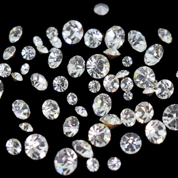 Genuine Swarovski Rhinestone Repair Mix Lot Kit 1 Gross Chaton Round Clear Crystal 144 Piece Vintage & New Design Pointed Foil Back